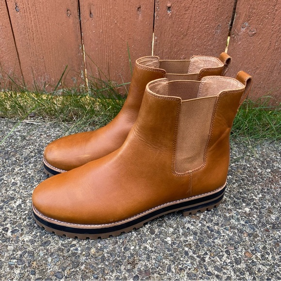 Madewell Ivy Chelsea Pull On Boot Genuine Bison Leather - Cognac Brown Size 10 - Picture 3 of 10